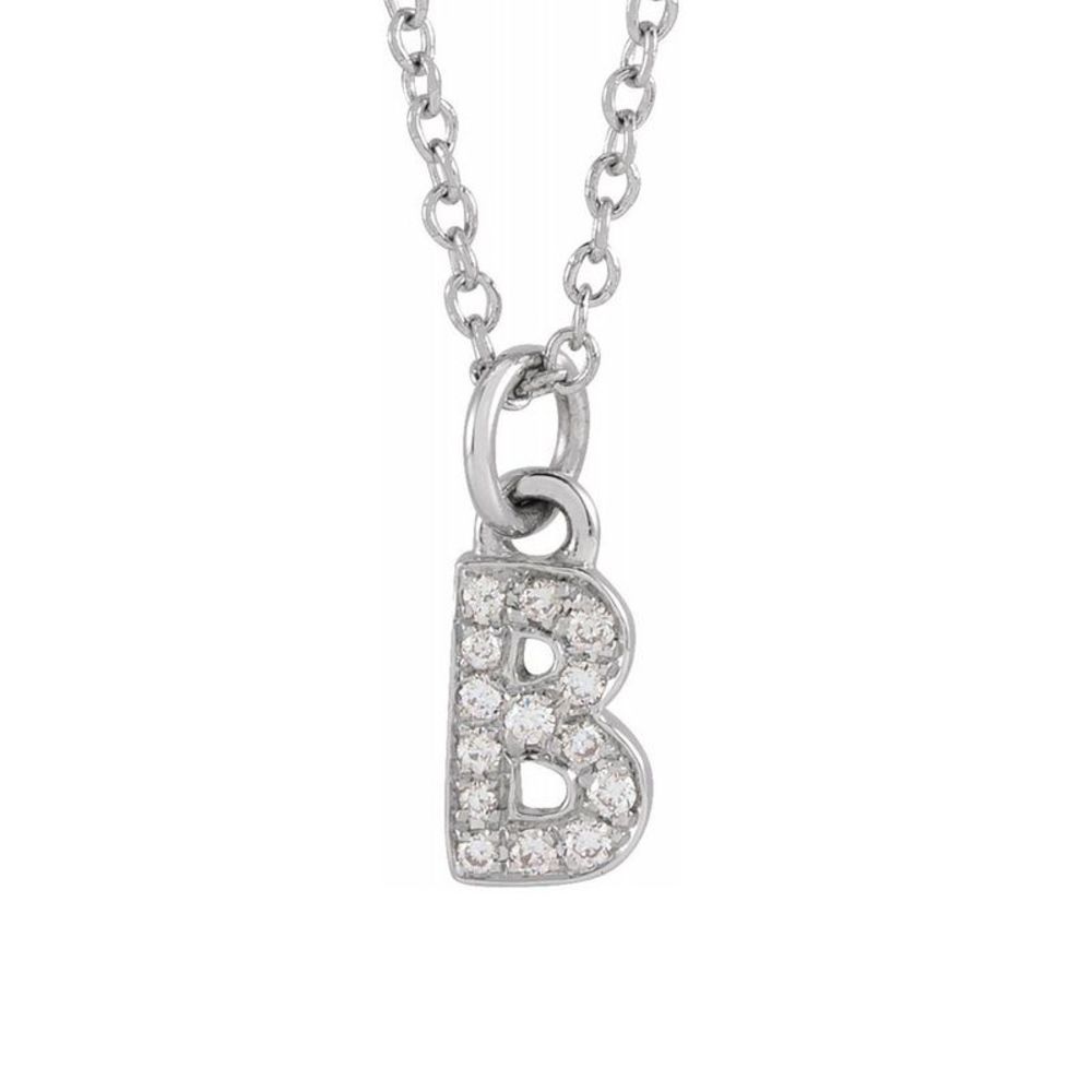 14K White Gold .05 CTW Diamond Tiny Initial B Necklace, 16-18 Inch